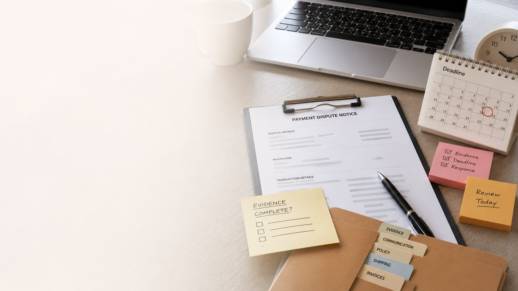Organized urgent chargeback response evidence review desk